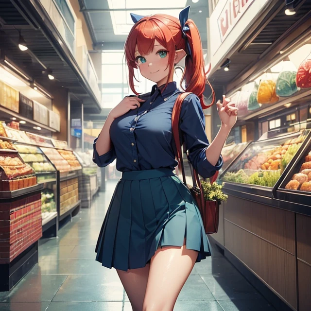 (masterpiece image, very detailed image, best high quality high definition image, carefully detailed textures and pixels, carefully detailed character and background, alone solo character)
{{1character: 22 years old red-haired elf girl: (fair skin, green eyes, hair tied in two high-short-pigtails with ribbons, absolute beauty, big breasts, nice figure, huge butt, walking cheerful with good style, happy fave, enjoying the moment, smiling), (dark-blue shirt, light-blue skirt, navy-blue pantyhoses), (monday at the danish shopping)}}