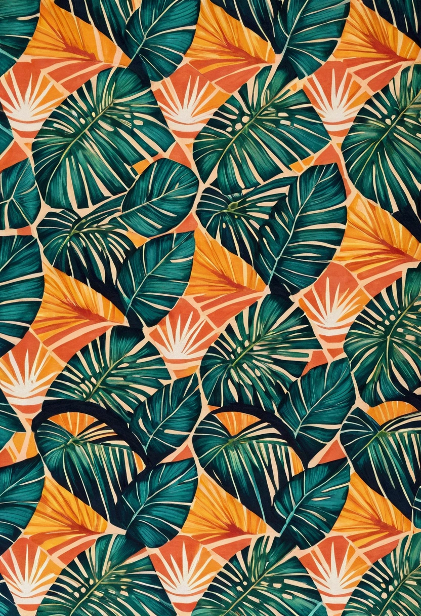 tropical, geometric stained pattern fabric