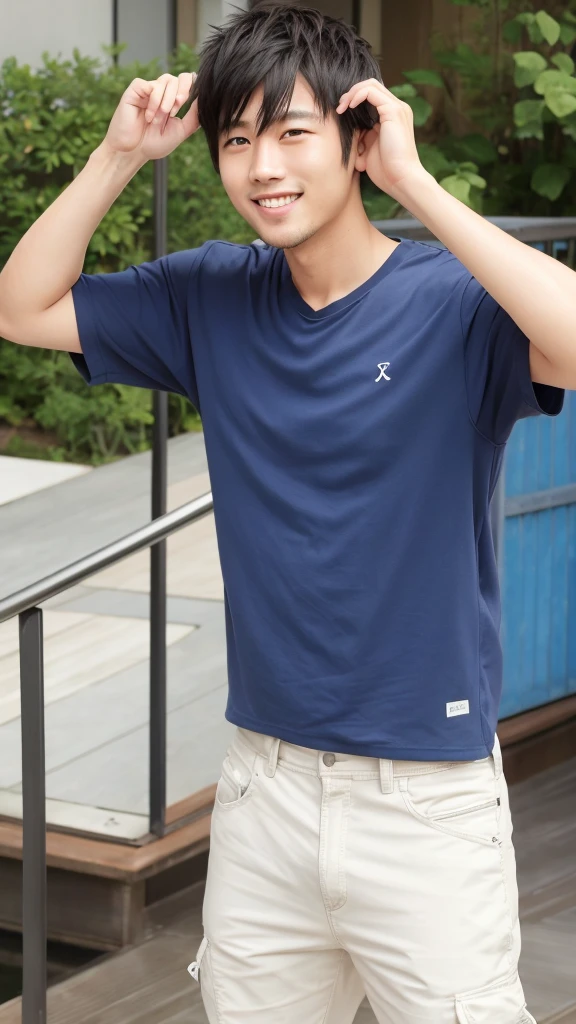 Japanese men、A refreshing smile、Around 30 years old、T-Shirts、Ultra HD