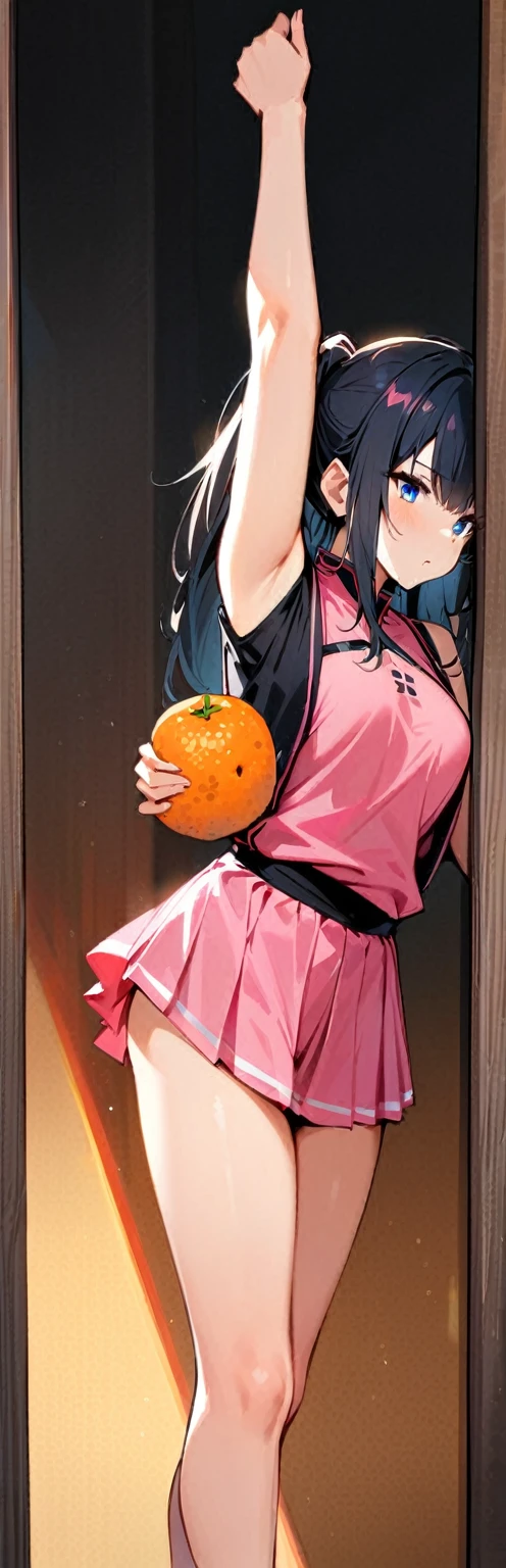 (masterpiece, Highest quality:1.2), One girl, alone,Are standing_Split,
Yuki mandarin orange, Long Hair, without black sleeveless short vest,Pink Skirt,black