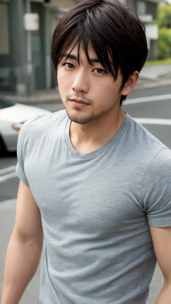 Japanese men、Around 30 years old、Plain white T-shirt、Ultra HD、Realistic