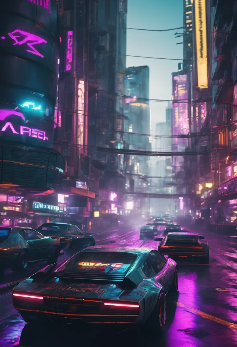 clandestine car race in a cyberpunk metropolis, realistic, 8K, high details