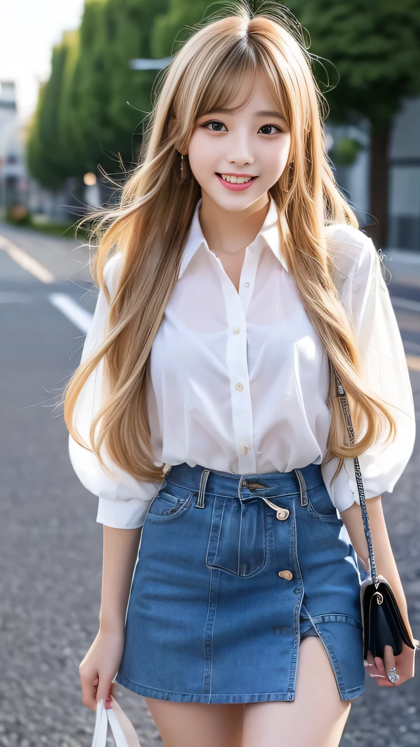 Sexy big ，15 year old beautiful girl looks sexy and cute＆Cute beautiful sexy face、A strong wind blows my hair in front of my face，Beautiful super long metallic blonde dreadlocks、Her long hair hides her beautiful, cute and sexy eyes.。、Belly button shirt、Very short ruffled miniskirt、Turn around and look at me with a smile、Cute eyes hidden by long bangs、yawn、Double teeth、Reduces the appearance of nasolabial folds、Fluttering mini skirt、Feminine clothing
