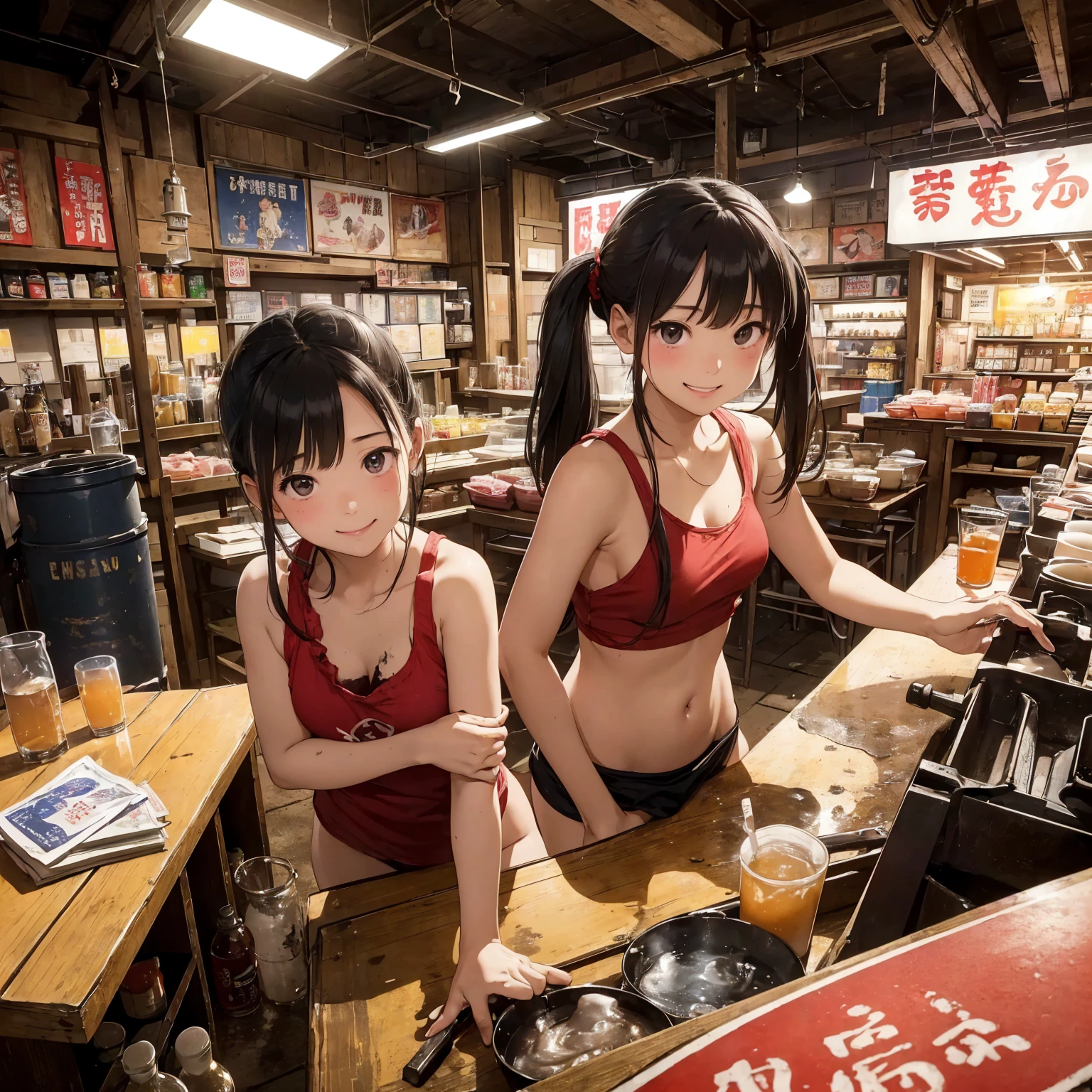 
(masterpiece、Highest quality)、(Unsanitary and old underground mall)、(Japan favelas、Dirty Standing Tavern)、((stage))、(A girl helping out at the store、smile、fun)、(Poor conditions)、Shady Red Light District、Tank top、Panties、Very dirty dishes、Alcoholic beverages、(stage)、smile、Happy schoolchildren、Perfect Anatomy