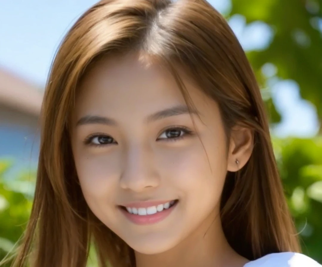 High resolution, 32k, beautiful, female, 20 years old, ((tanned skin)), smiling, double,Camera is from bottom to top, whole body, gravure, Fcup
black swimsuit, torn swimsuit