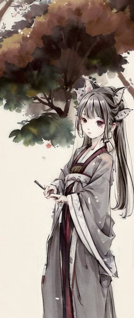 ((4k,masterpiece,best quality)), shuimobysim, traditional chinese ink painting, lotus,  hanfu, maxiskit, dress conservatively
1 boy, solo, white hair, fox ears, white,  fish, many fish near boy, look at viewer, tease,onee-shota,