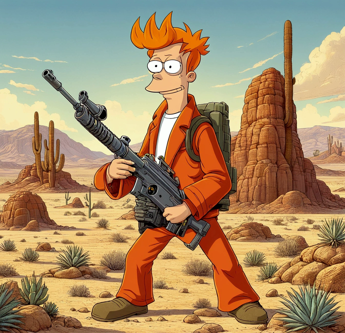 Fry, holding Machinegun, Desert, by Scott Peterson\(skchkko\)