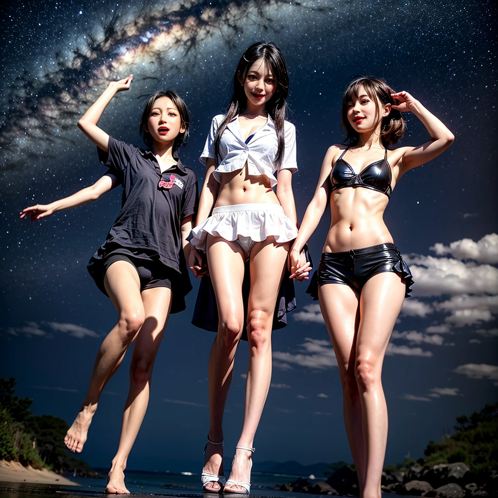ManoErina, awaitingtongue, ((ExtremelyDetailed (12 PICHIPICHI KAWAII Girls Floating in The Air in a row:1.37) in WHITE at Dusk Enoshima Beach)), {(Standing Full Body:1.2)|(from below:1.2)}, Different types of hair colors, {(skinny(SchoolSwimwear))|(SchoolUniform)with Tiny AthleticShorts}, {Detailed Childish hand|Hidden hand|Armpit|Different types of breasts of various sizes from HUGE to FLAT|(Clearly Visible the shape of Butt)}, Joyful Expressions LifeLike Rendering, PerfectLighting, (Dazzling Horizon Visible through ThighGap), (Starry IridescentParticles:1.22) ColorfulClouds