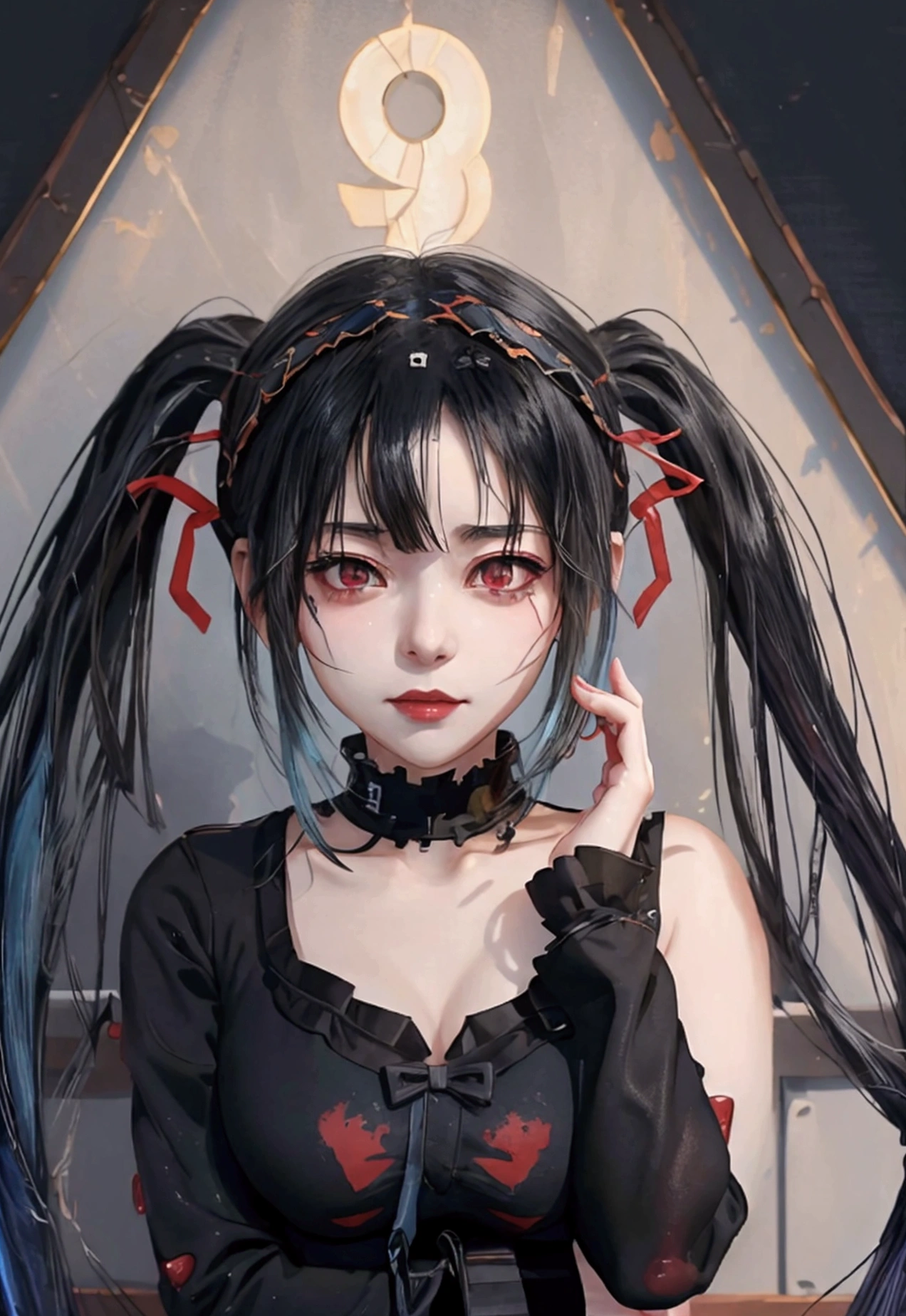 Super detailed,Very detailed,Highest quality,masterpiece,figure, 
With blue hair、Anime girl in a black shirt and red tie, Ahegao, Ahegao face, Yandere, Yandere intricate, Very cute anime girl face, gapmoe Yandere, gapmoe Yandere grimdark, Her eyes have black anime pupils, Pixiv 3DCG, Top rated on pixiv, Topics on pixiv, Visual Novel CG, Obscene, realistic anime style at pixiv, portrait gapmoe Yandere grimdark, blood drips from the eyes, Drooling, was, Popular on pixiv, Beautiful anime faces