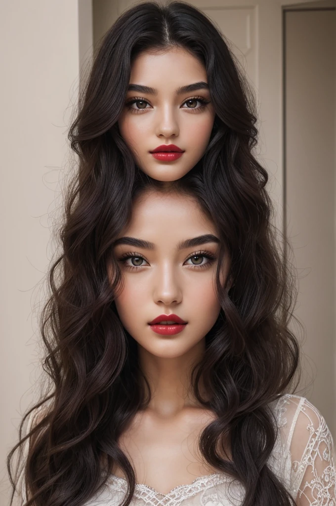((best quality)), ((masterpiece)), (detailed), perfect face
-A girl with a long black curly hair, Grey eyes, Siren eyes, High nose bridge, plum natural red lips, Fair skim