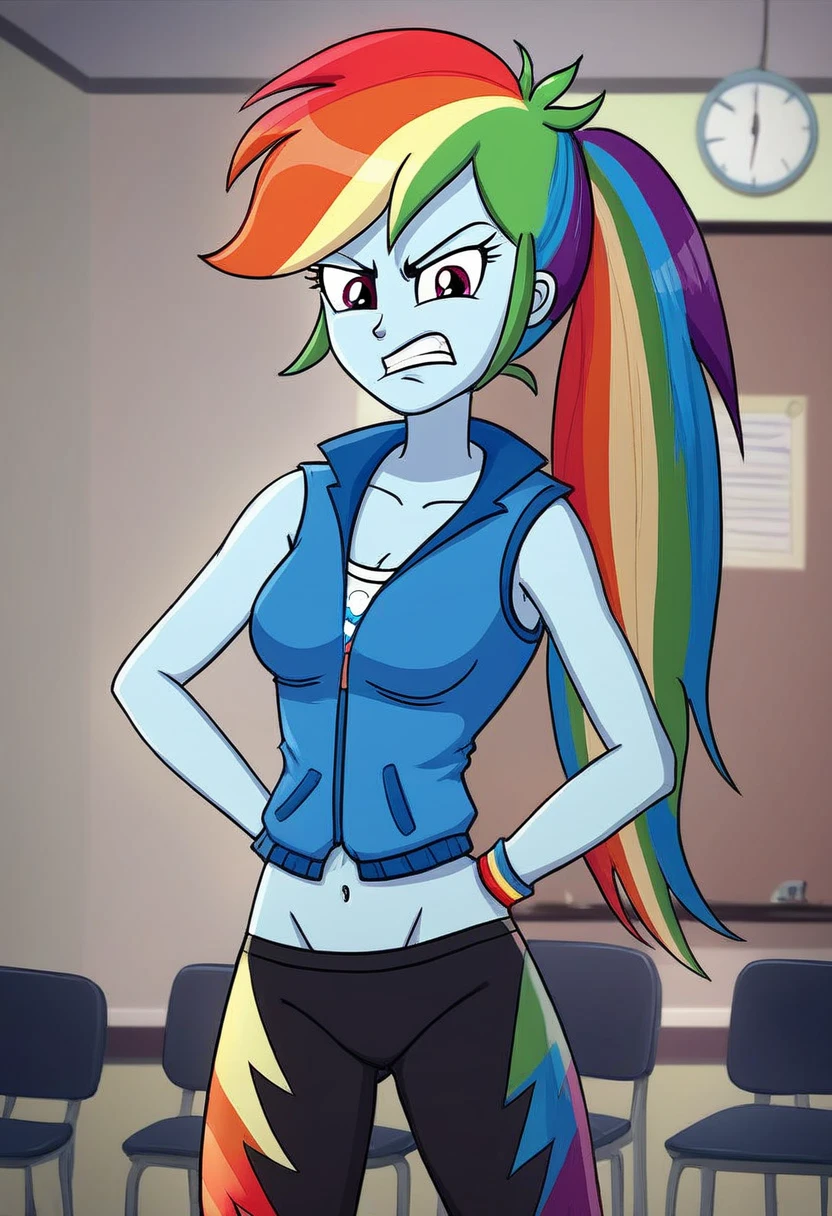 Eqg angry rainbow dash at a school in black underwear