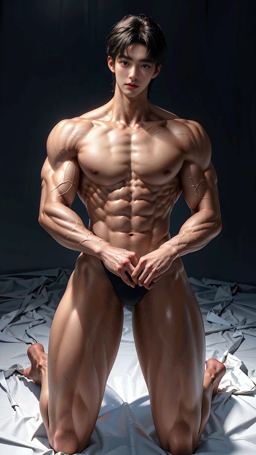 (一个穿着紧身骑行服的Super运动男生),Kneel upright,Camera shows distant view,(Height 300 cm:2),Super,Twice as high,Huge body,(The limbs are long and strong:3),Huge body,(Extraordinary physical development),(Prominent masculine features),Big bulge,Bodybuilding ,(Huge physique and muscles:3),Huge muscles,(Broad shoulders:2),(My shoulders used to be twice as big),Strong arms,Small head, Biceps tissue,Muscular,Short hair details,(Show the whole body:2),(Whole body from head to toe),The legs are thin and straight,(Strong and slender limbs),Slender feet and hands,(A childish and cute face),sad,Look of grievance,cry,Tears,Big and bright eyes,Very handsome,Delicate and perfect facial features,Clear and three-dimensional facial features,(Smile),Fair and delicate skin,Good lighting,Enhance muscle texture,(Correct body structure)