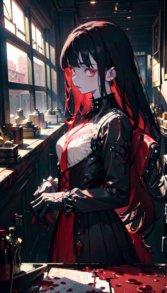 cadaver、Covered in blood、Blood splatter、Dark shades、Red tint、Goth、(Tabletop), (Portraiture), (beautiful), (beautiful), (Upper blood), (high quality), (beautiful衣服), (Professional Perspective), (Rule of thirds), (feminine), (woman), (woman), (beautiful),(feminine features), (Age 25), alone, woman1名, (Attractive punk girl), Winters, Dramatic Light, ((I&#39;m playing the guitar)), (Are standing), anddgy makeup, (Small Bust), ((Electric guitar)), (Front Face), (Resistance的な表情), ((Resistance)), (Leather jackets and tattoos), ((Short hair)), (dyed (and.G. and pink) hair), (spiky hair), (Thick hair), Matte shine hair, (Sprinkled hair bands on the hair),