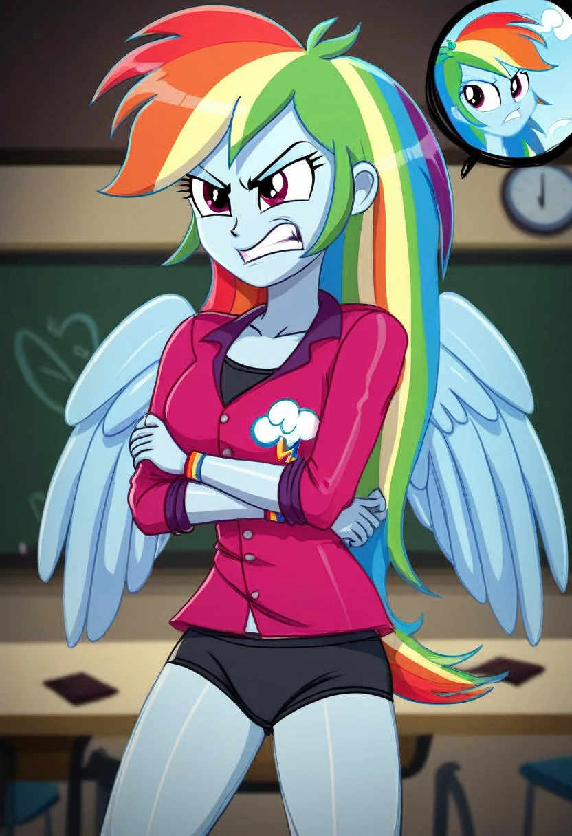Eqg angry rainbow dash  at a school in black underwear