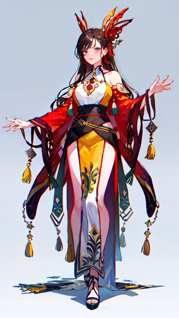 Design a full-body female character in Peru's magnificent national costume.