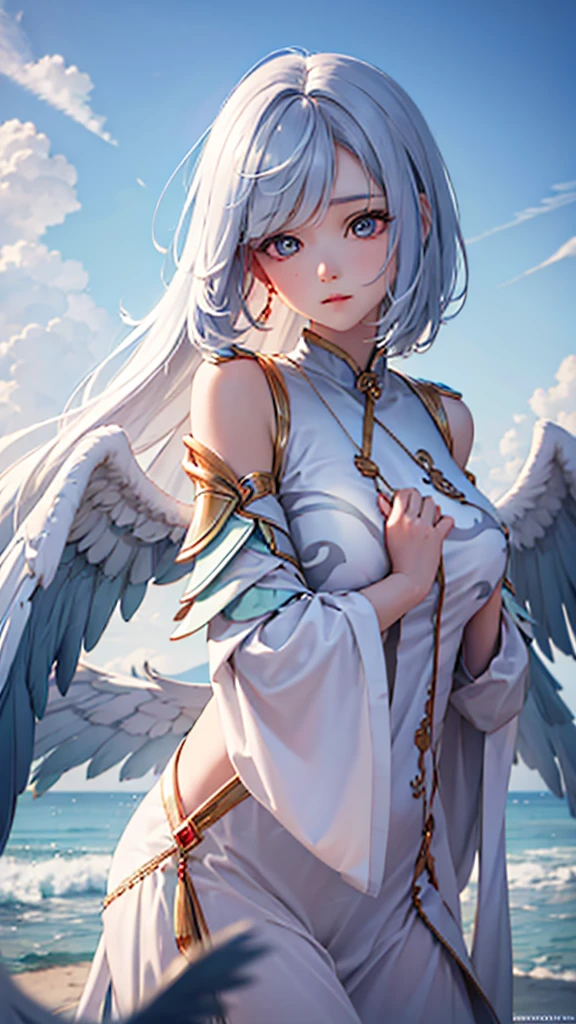 spiritual Fantastic images 4K Woman Angel Beautiful and gentle Upper Body Looking straight at the camera