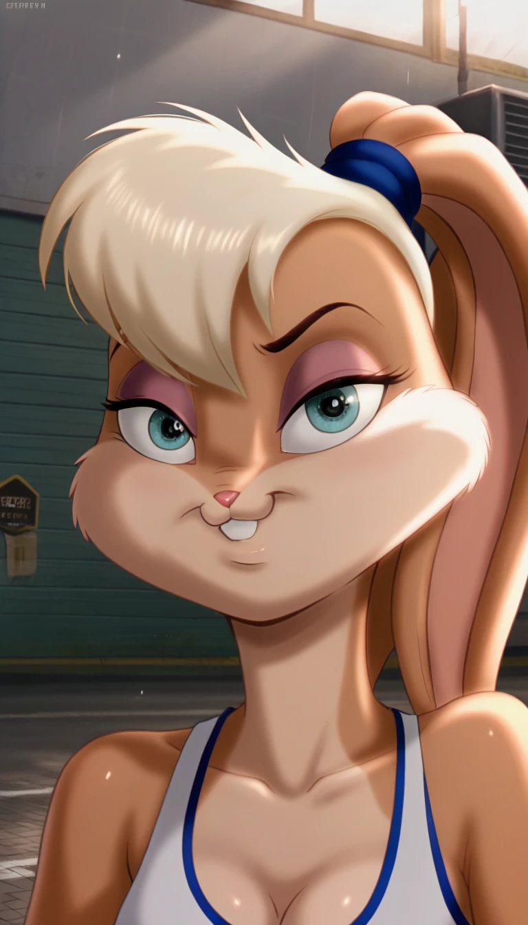 (masterpiece, best quality:1.2), Lola Bunny, dirt road, countryside, masterpiece, best quality, absurdres, highres, 4k, ray tracing, perfect face, perfect eyes, intricate details, highly detailed, (best quality:1.33), (masterpiece:1.42),(semi realistic:1.3), (detailed:1.15),(skin details), Dappled Light, analog style (look at viewer), (skin texture), (realistic texture skin), cinematic light, side lighting, ultra high res, best shadow, RAW, (Dutch angle:1.1), lightroom, cinematic, hdr, raw, (intricate:1.4), high quality, soothing tones, intricate details, extremely high quality RAW photograph, detailed background, intricate, Exquisite details and textures, highly detailed, ultra detailed photograph, warm lighting, 4k, sharp focus, high resolution, detailed skin, detailed eyes, 8k uhd, dslr, high quality, film grain, Fujifilm XT3, 
 Rainy Day: The diffused light and wet surfaces on a rainy day can create a moody and atmospheric environment, perfect for capturing reflections and street photography.,