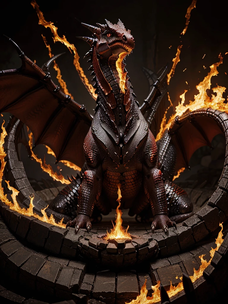 Inferno Drakewyrm This majestic creature breathes fire and has scales that shimmer with molten intensity. Its presence is a symbol of raw, untamed power.