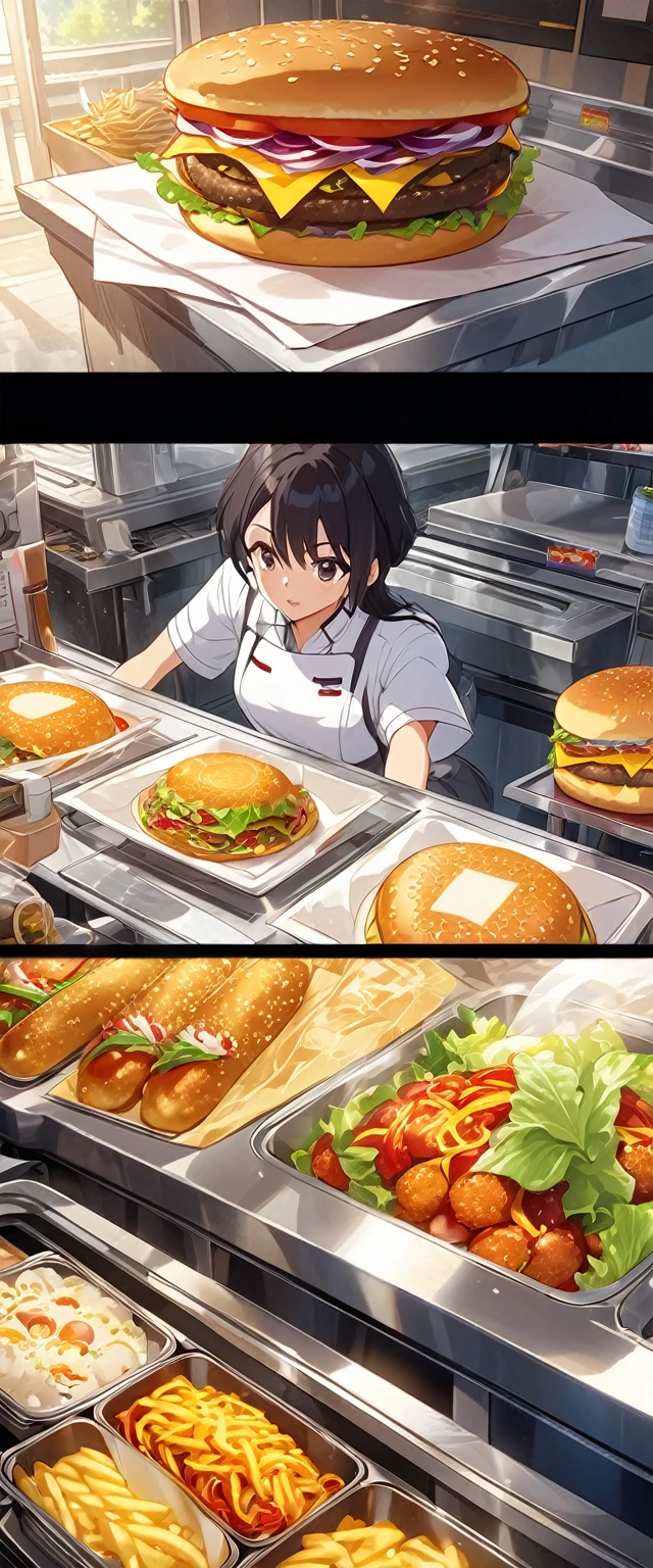 Fast food restaurant clerk cover art, Anime Visual, Detailed key animation art, anime artwork, Ethereal anime impact.Beautiful and extremely fine texture,detailed, bright, Animation style high definition and high quality presentation,