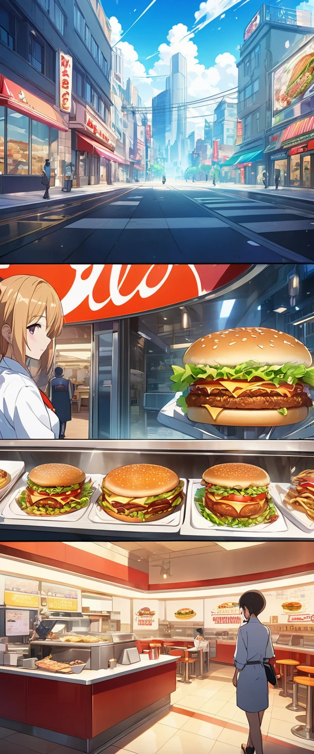 Fast food restaurant clerk cover art, Anime Visual, Detailed key animation art, anime artwork, Ethereal anime impact.Beautiful and extremely fine texture,detailed, bright, Animation style high definition and high quality presentation,