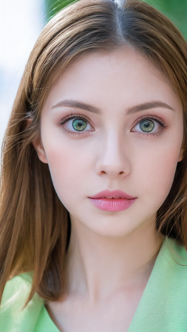 Photos of Ukrainian women. Fits the face. 25 years old, sharp chin, Raw photo, masutepiece, extremely detailed photo, Digital SLR, Photorealistic 3.9, Ultra High Resolution, of the highest quality, Pink lips, Perfect makeup, Big, Bright green eyes, white