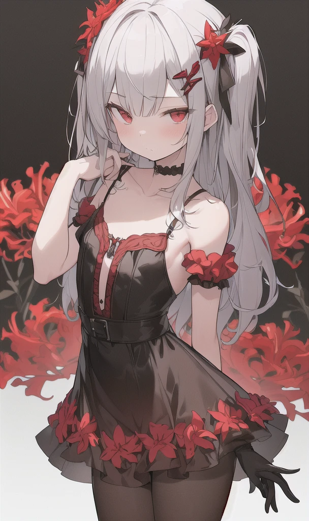 (NSFW:0.9),(solid color background all, flower wallpaper:1.2), partially colored, (little girl:1.4), three primary colors clothes, cowboy shot, lusty, alluring,((red Ixora)), small flowers, ((poison)), ((temptation)), undertaker, gothic style, detailed shadow and light,expressionless,sweet, (revealing clothes:1.2),gloves, tight strap, frilled trim, hair ornament, skinny,waist, collarbone,crotch,dancing
BREAK
circle, dark:1.4,white,(((red))),