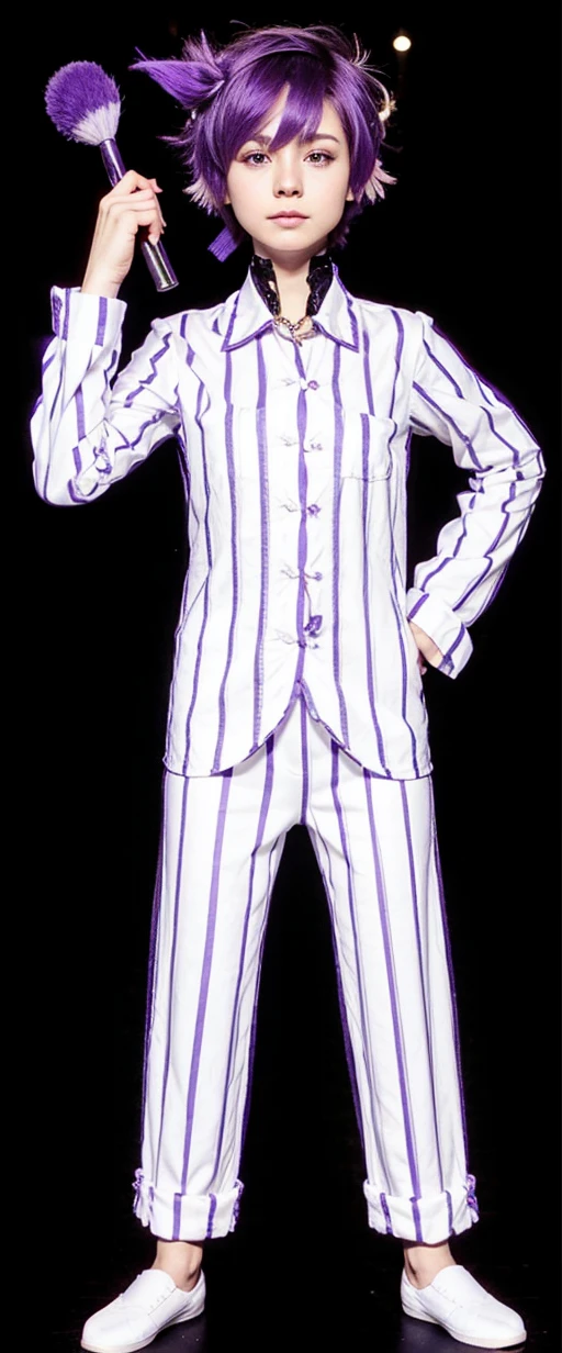 White skin, short purple hair