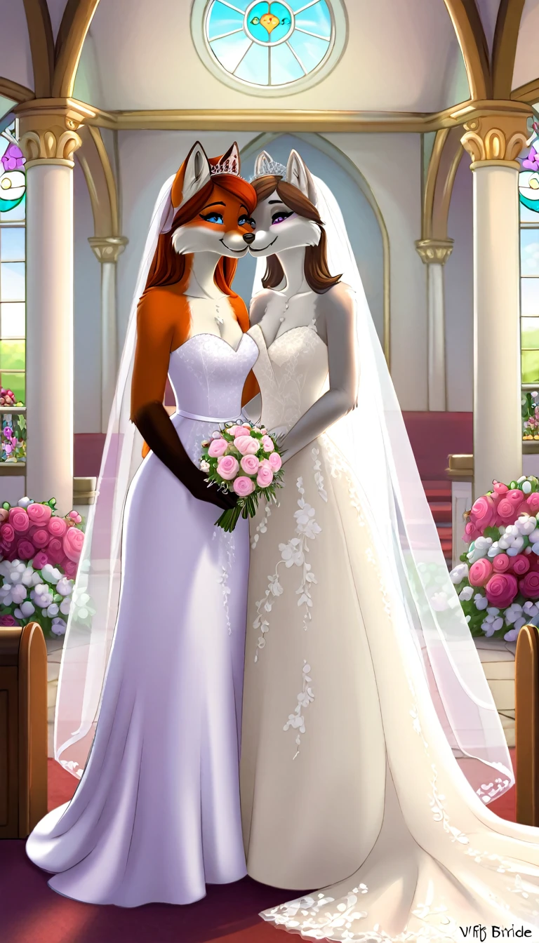 furry fox tails yiff bride lesbian & lesbian women & women & wedding dress wedding dress wedding dress veil tiara chapel,