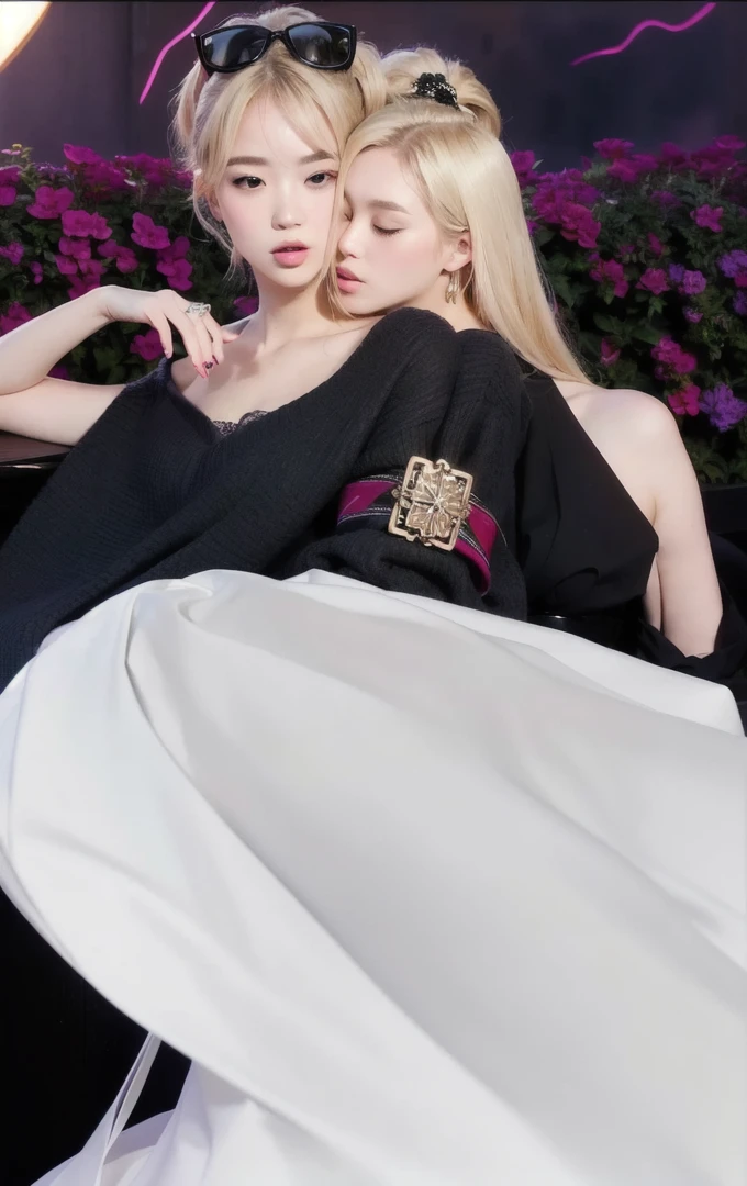 there are two people that are kissing each other in a picture, kissing together cutely, lesbian kiss, Typical Japanese look, semi realistic