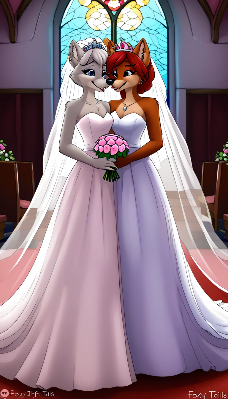 furry foxy tails yiff bride lesbian & lesbian women & women & wedding dress wedding dress wedding dress veil tiara chapel,