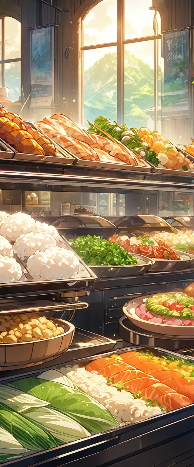 Buffet shop clerk close-up cover art, Anime Visual, Detailed key animation art, anime artwork, Ethereal anime impact.Beautiful and extremely fine texture,detailed, bright, Animation style high definition and high quality presentation,