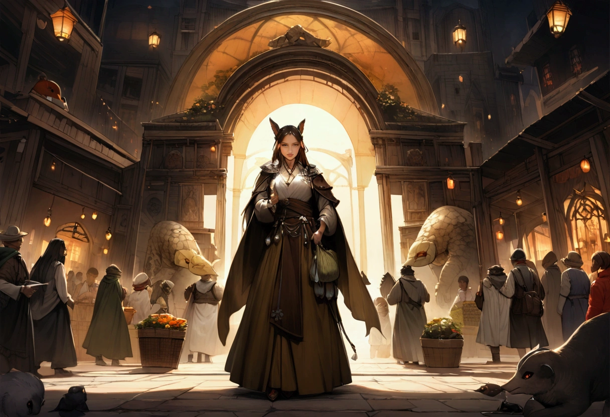 background: A bustling market in the Magic City, Creatures of various shapes and sizes object mysterious artifacts々Where to replace.
letter: Mischievous, Quick finger thief (By Keira) In the mysterious air, Steal powerful amulets from vendors' stalls.{Realistic}