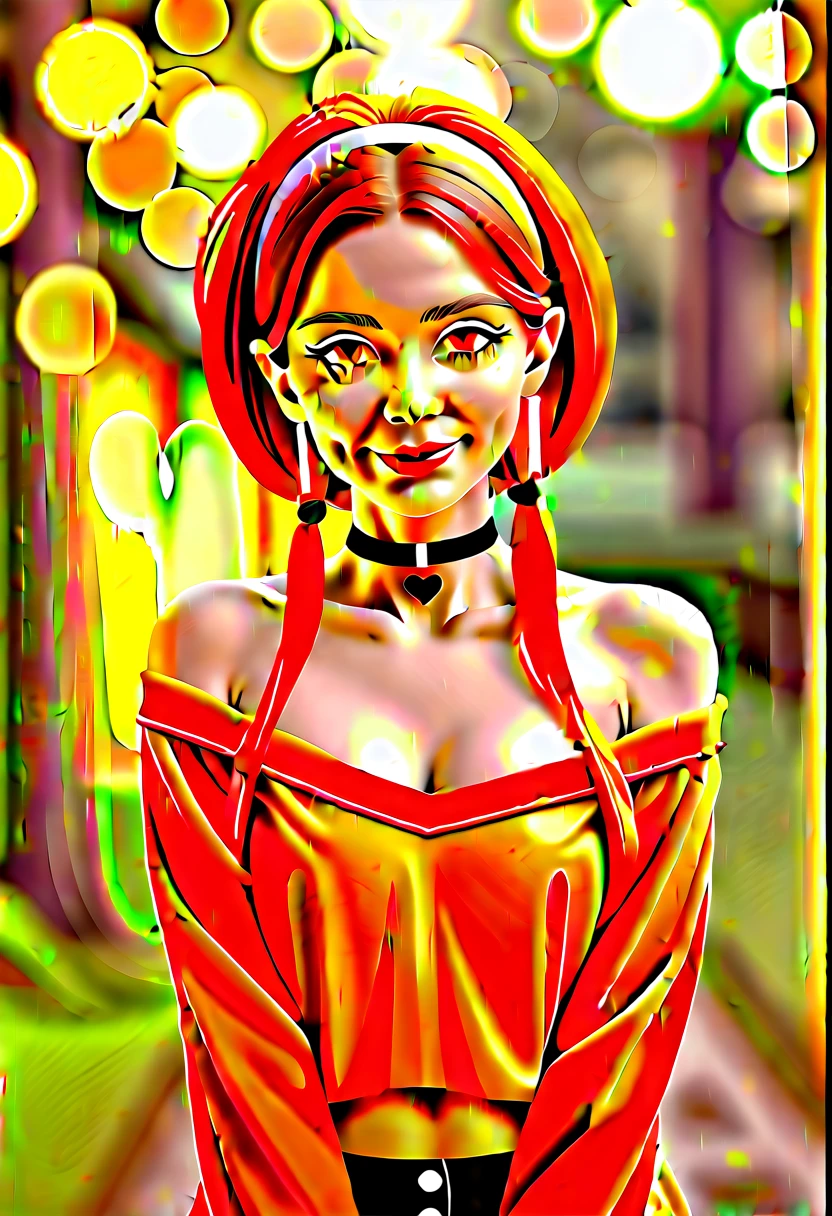 masterpiece, best quality, highly detailed, 1girl, solo, twintails, off-shoulder sweater, cherry red hair. choker, jacket, hairband, looking at viewer, smile, blush, Wide Smile, Eyes Detailed & Wide, sexy Pose. CHOCOLATE COMPLEXION, Ultra HD, Rococo-Inspired Fantasy Art With Intricate Details. Cute, Charming Expression, Alluring-Gaze, looking at viewer Beautiful Eyes, An-Ideal-Figure. Large Youthful Well-Shaped-Breasts, Massive-Round-Bosom, Décolletage. slim waist, fit body, full lipsWarm lights , woman in a dreamy forest at night, with fluffy hair, delicate face, realistic, real, slim, large aperture, sexy shots, attractive poses,Stunnin gly beautiful merge of Priyanka Chopra, symmetrical face, photorealistic, photography, path tracing, specular lighting, volumetric face light, path traced hairmaximum quality{(masutepiece) (8K High Resolution) (top-quality) In the style of breath of the wild.