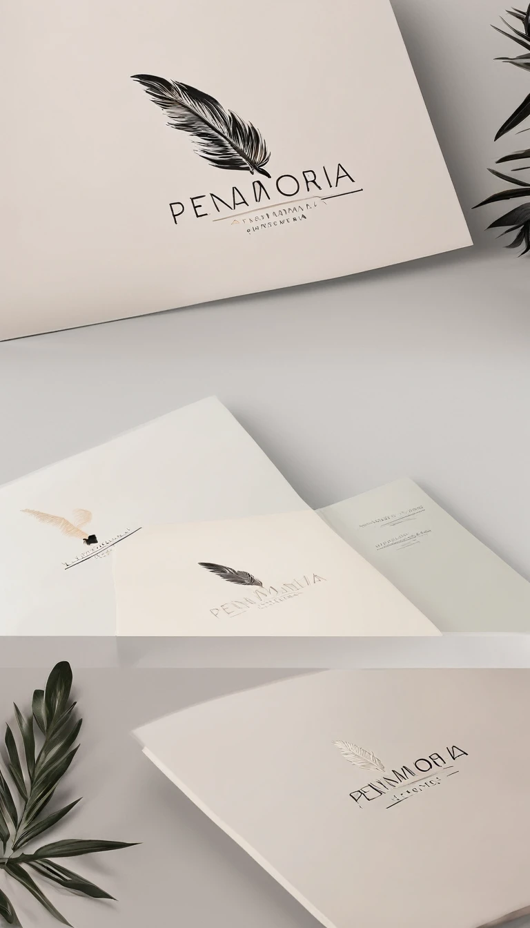 A minimal, modern, simple, cinematic logo design for the brand “Penamemoria". Create a modern, minimalistic, high-quality, logo of a dreamy. fantastic, poetic, masterpiece bird feather
