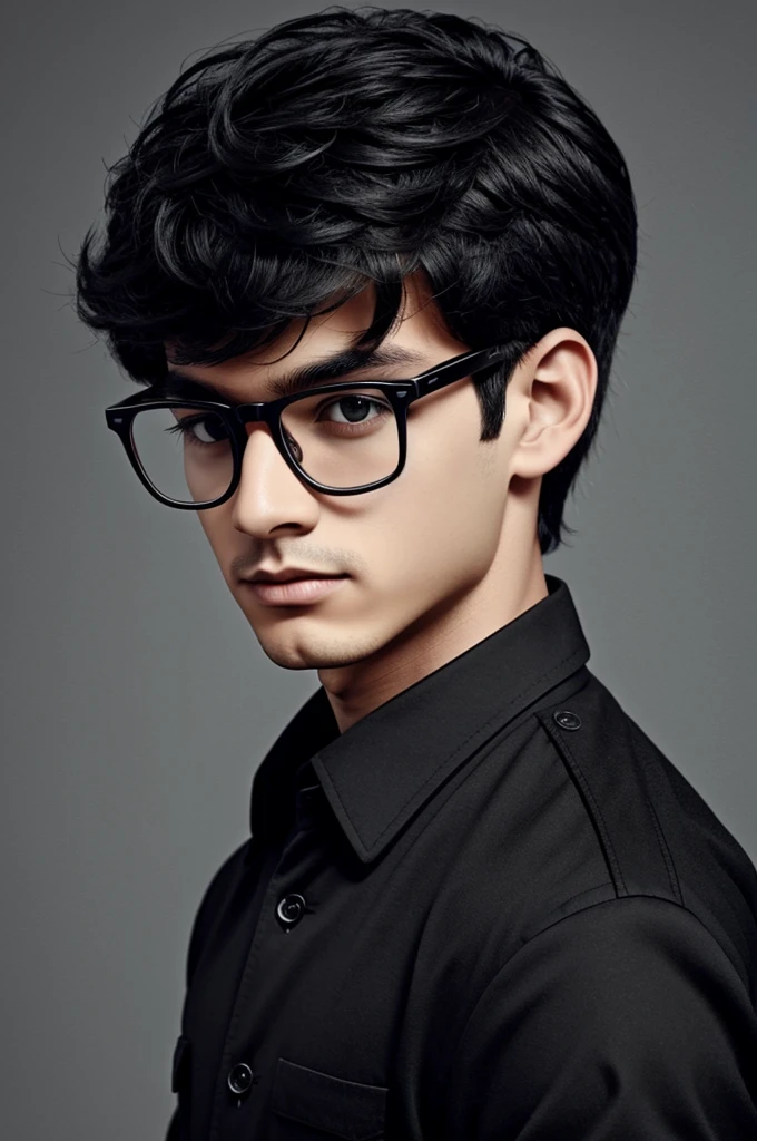 Animated boy wearing black colour outfits wearing glasses having good hair for YouTube profile picture
