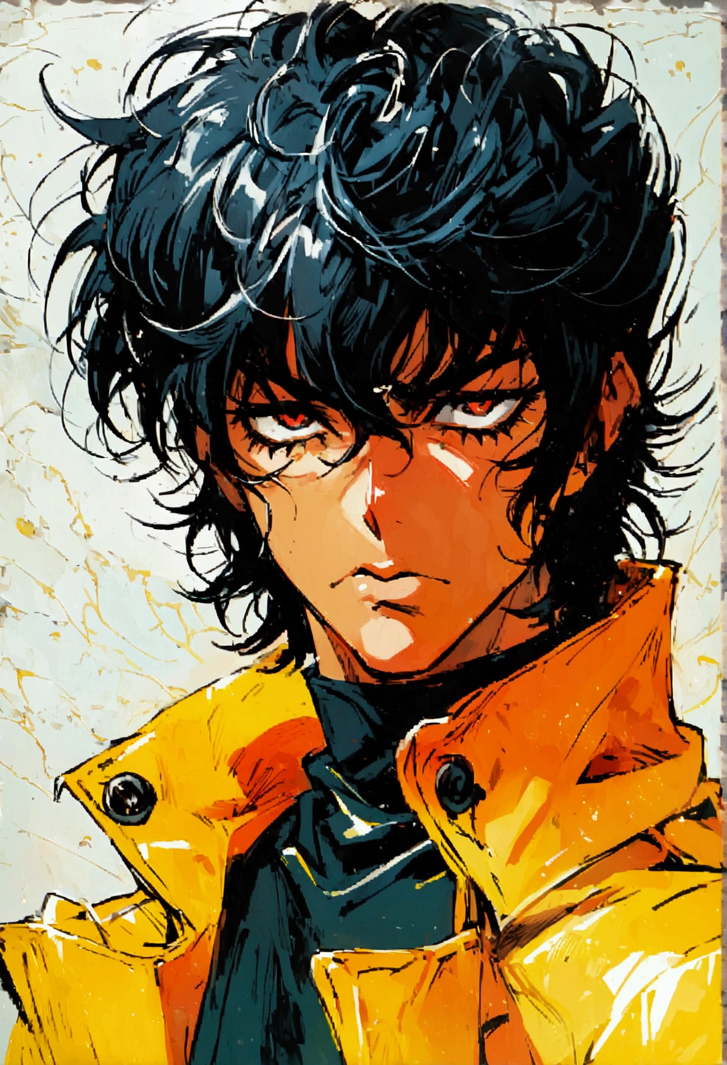 Akira Fudo, Devilman Crybaby, Male, with black clothes, background yellow
