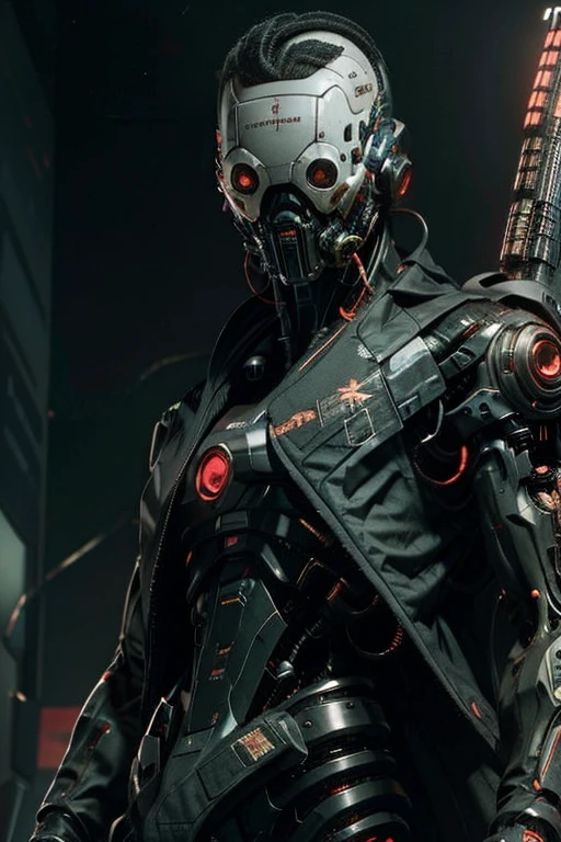 cybershmara, Cyberpunk, Cyberpunk background, male, black and red parts, man, boy, dark skin, cyberpunk clothing