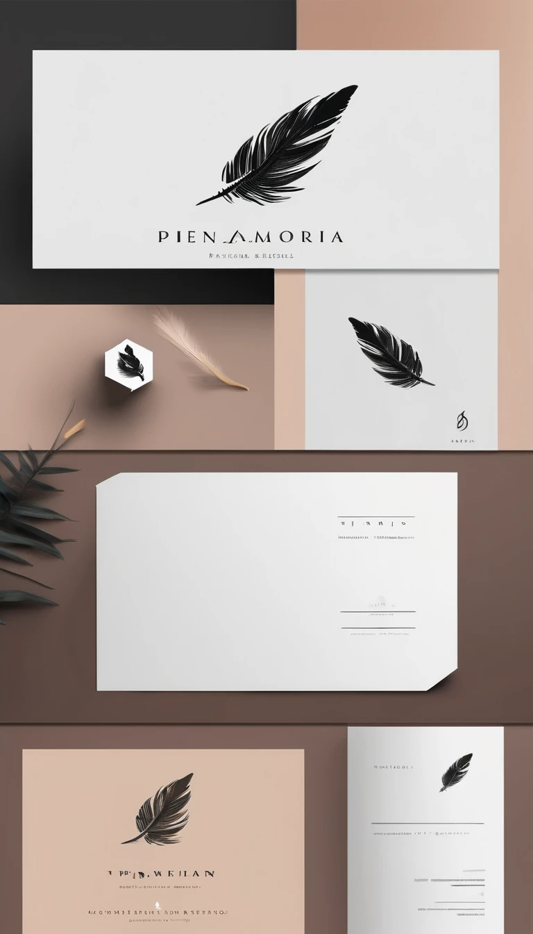 A minimal, modern, simple, cinematic logo design for the brand “Penamemoria". Create a modern, minimalistic, high-quality, logo of a dreamy. fantastic, poetic, masterpiece bird feather
