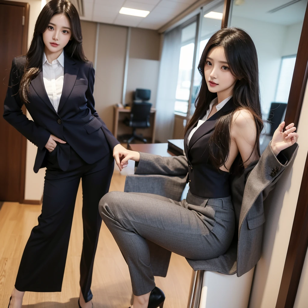 Beauty、BeautyOL、Detailed face、Realistic、beautiful girl、Beauty、Office Lady Uniform、beauty、Beautiful woman、Narrow waist、Handsome woman、Tight pants look、suit、Sexy pose、タイトなsuitパンツ、