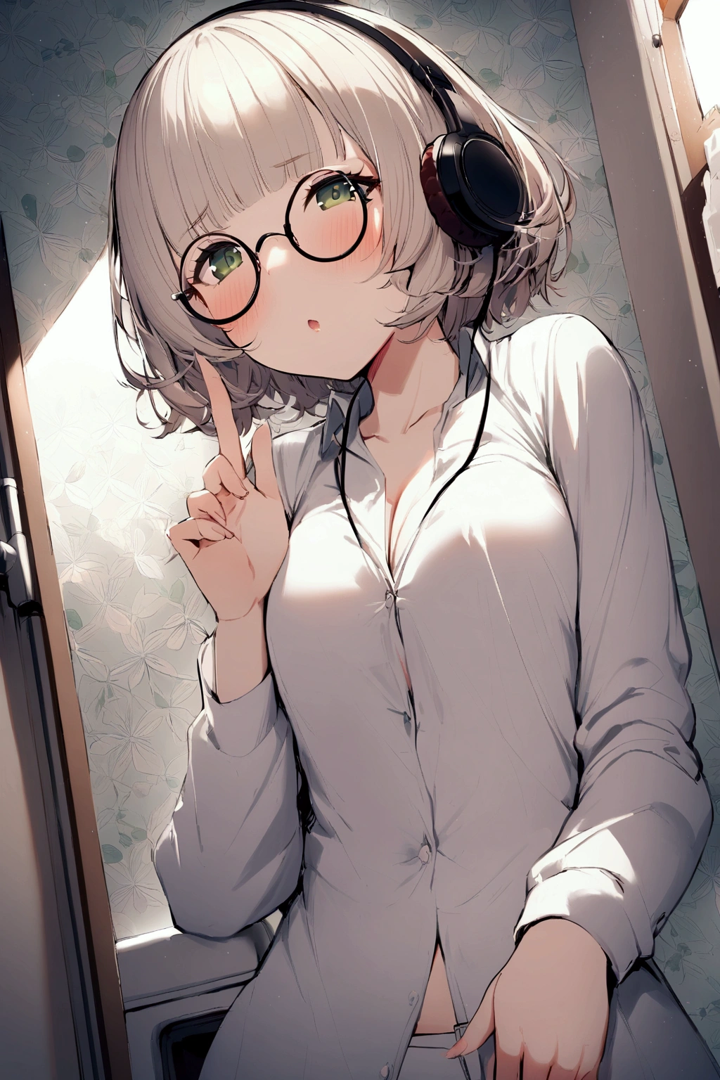 (extremely detailed fine touch:1.3), 1 girl, (((semi-rimless round eyewear:1.3))), (headphone:1.2), short hair, blunt bangs, 1 girl, Hanako of the Toilet