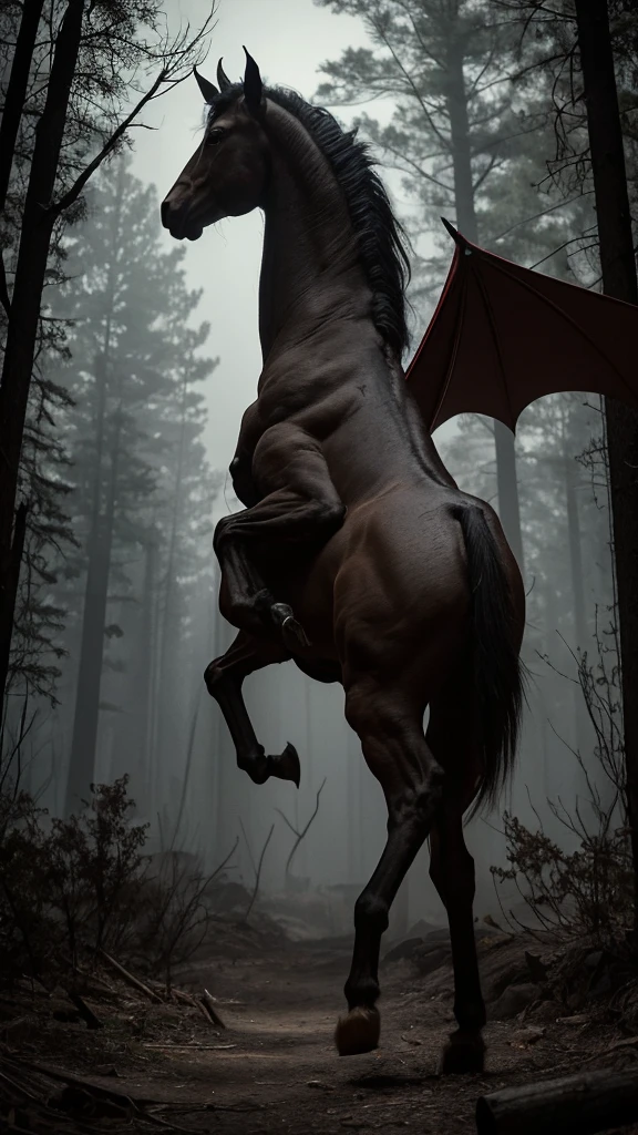 In the dark, eerie pine barrens of New Jersey, the Jersey Devil spreads its bat-like wings wide. Its horse-like head rears back, letting out a blood-curdling screech. Its hooves stomp the ground, and its long, serpent-like tail whips through the air, adding to the fearsome spectacle