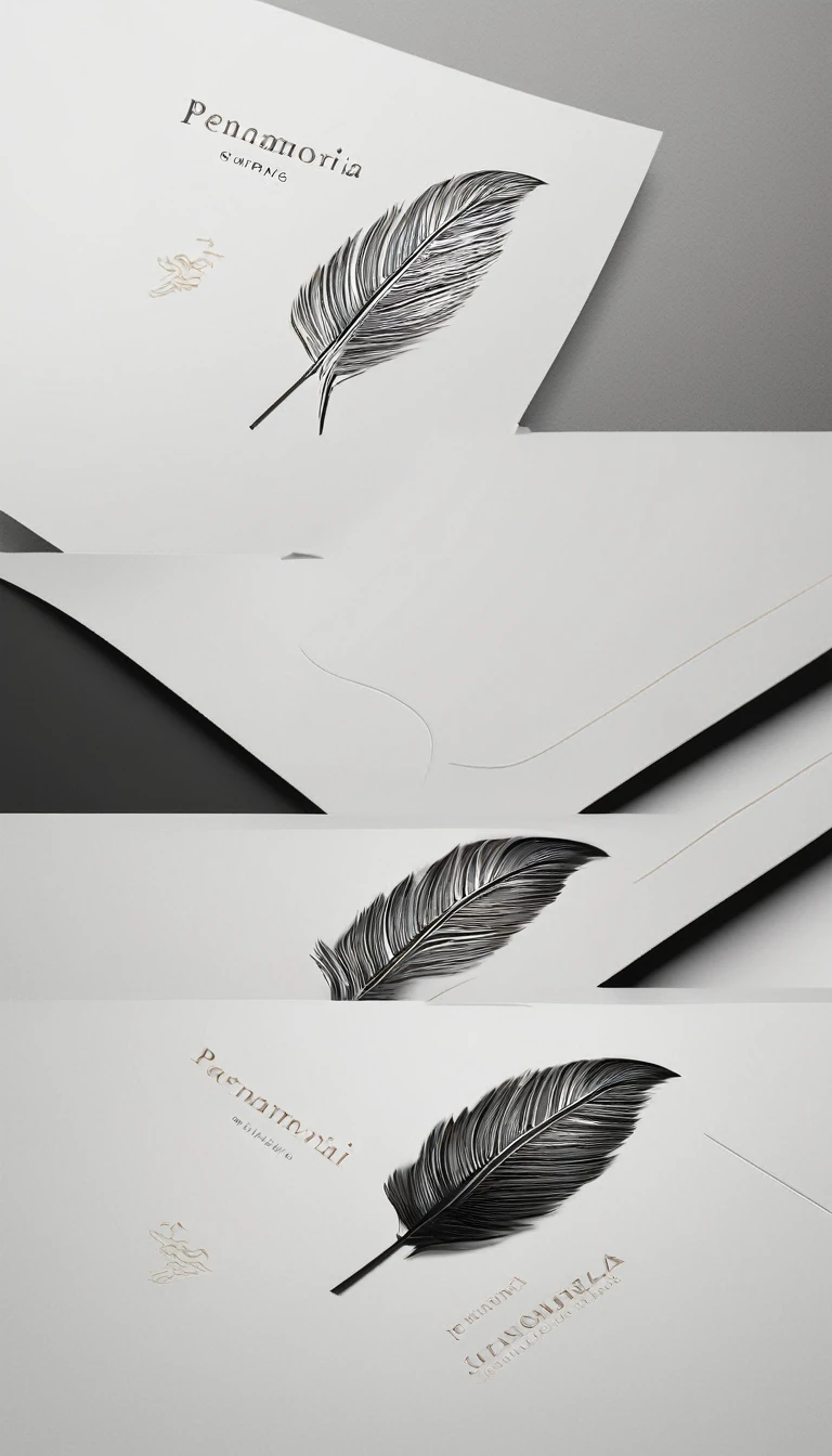A minimal, modern, simple, cinematic logo design for the brand “Penamemoria". Create a modern, minimalistic, high-quality, logo of a bird feather