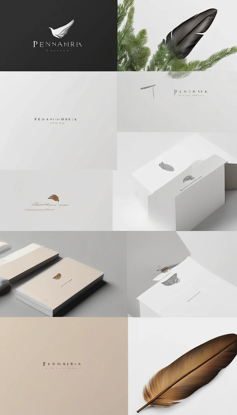 A minimal, modern, simple, cinematic logo design for the brand “Penamemoria". Create a modern, minimalistic, high-quality, logo of a bird feather