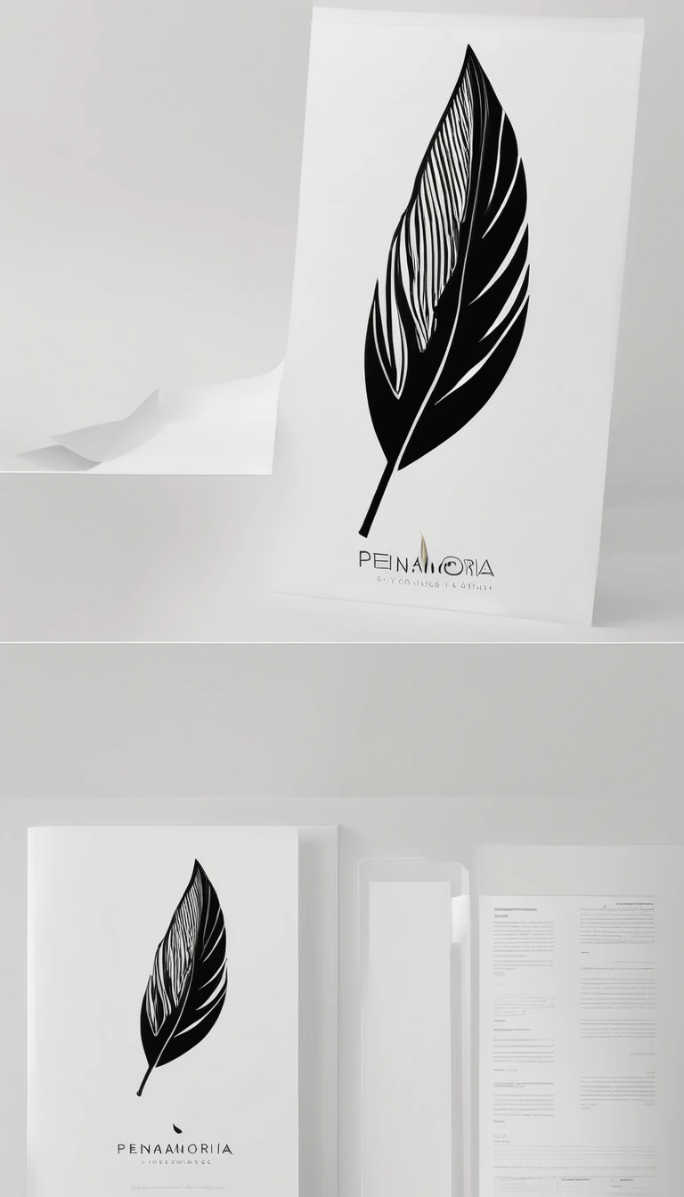 A minimal, modern, simple, cinematic logo design for the brand “Penamemoria". Create a modern, minimalistic, high-quality, logo of a bird feather