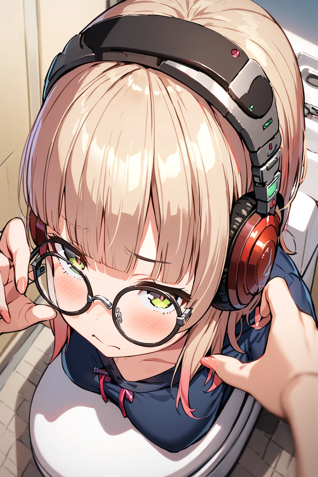 (extremely detailed fine touch:1.3), 1 girl, (((semi-rimless round eyewear:1.3))), (headphone:1.2), short hair, blunt bangs, 1 girl, Hanako of the Toilet