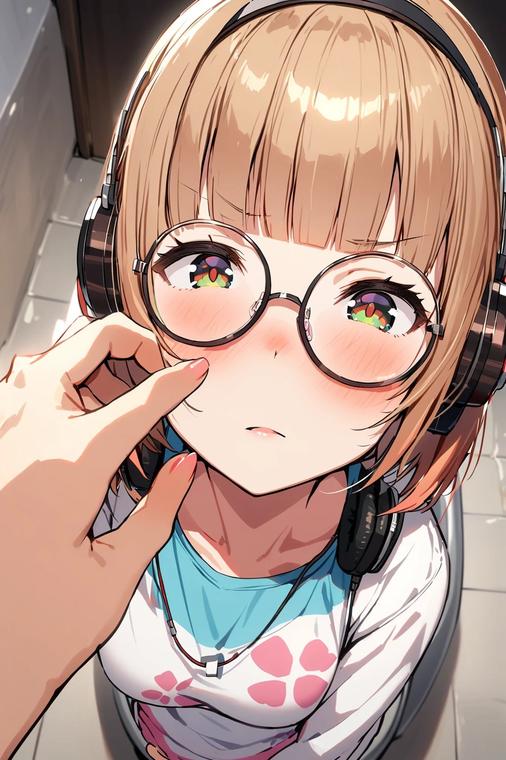 (extremely detailed fine touch:1.3), 1 girl, (((semi-rimless round eyewear:1.3))), (headphone:1.2), short hair, blunt bangs, 1 girl, Hanako of the Toilet