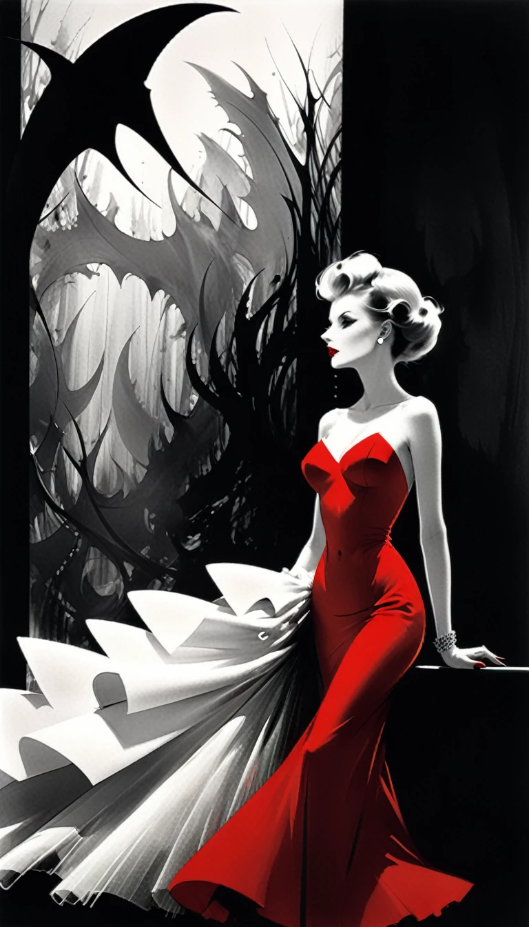 (Lillian Bassman Style:1.8),(Mysterious landscape),There is a lot of suspense,fantasy,dark,Dark,atmosphere,Dark (Magical stone showing modern technology model),Put the audience into a state of numbness and indifference,(Future Technology Dangerous fantasy Ferocious beasts:1.6),Miracle Stone,(Future Technology:1.3),(Red Crimson Palette:1.5),