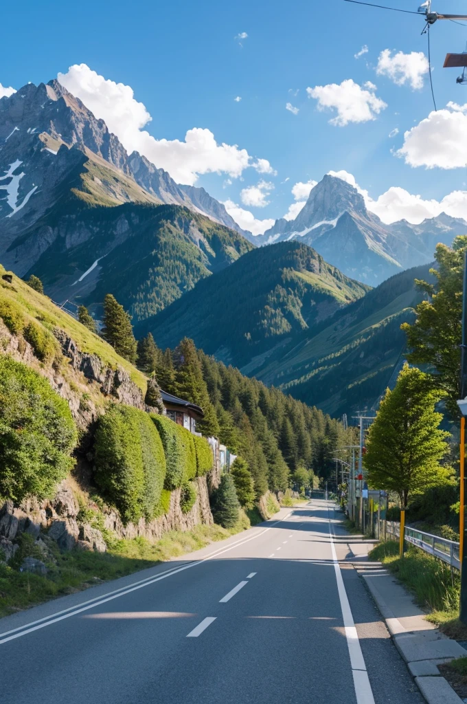 anime　Mountain climbing　blue sky　Uncool wind　Alpine plants on the roadside