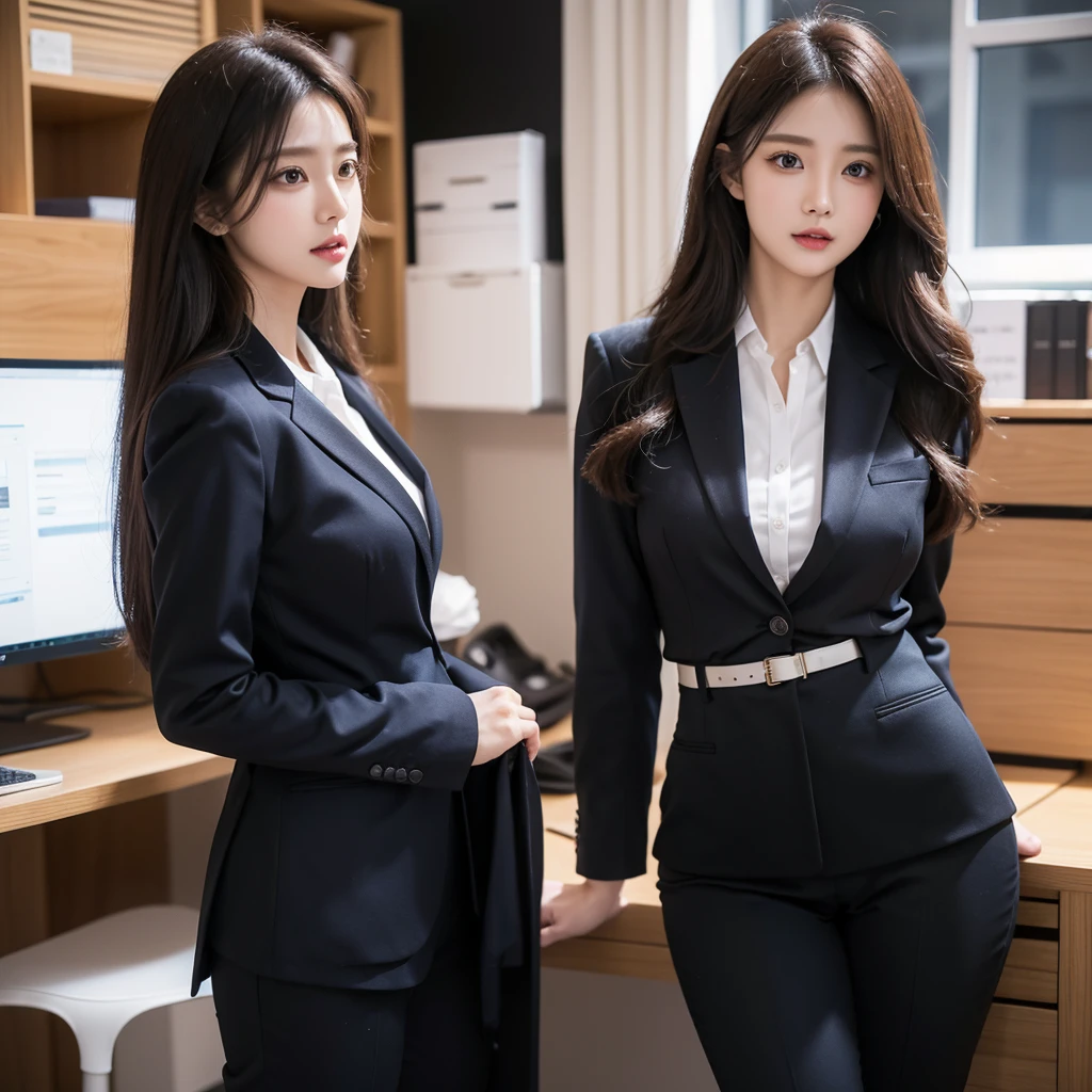 Beauty、BeautyOL、Detailed face、Realistic、beautiful girl、Beauty、Office Lady Uniform、beauty、Beautiful woman、Narrow waist、Handsome woman、Tight pants look、suit、Sexy pose、タイトなsuitパンツ、