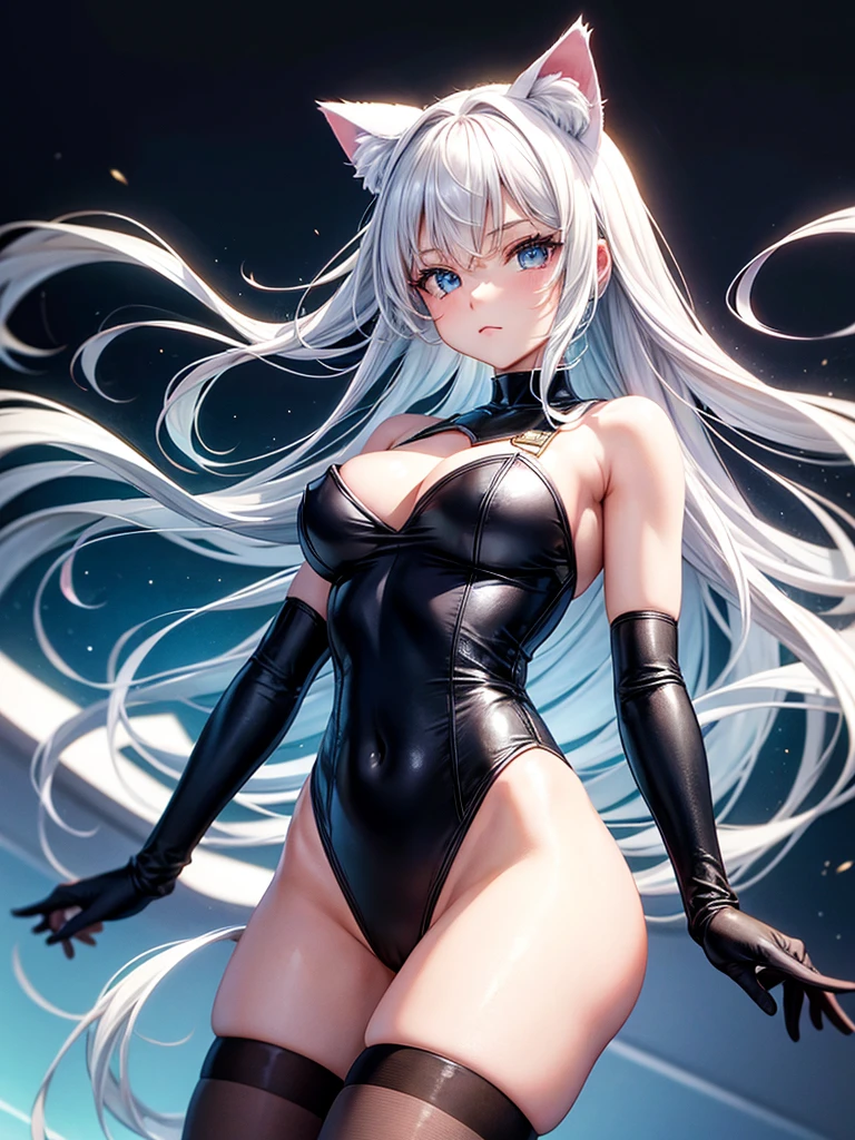 Highest quality,Highest Resolution,Beautiful girl in cat ears and leotard,